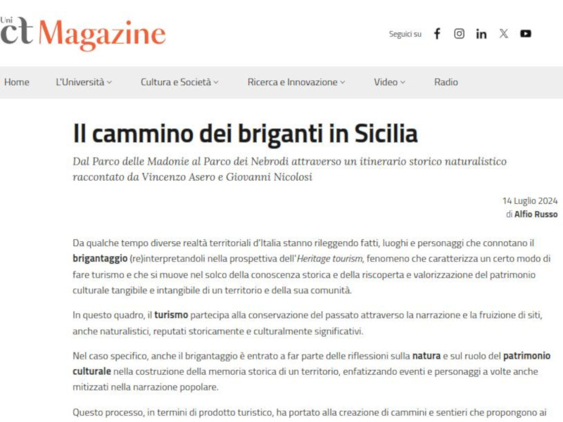 Articolo UniCT - Cammino dei Briganti